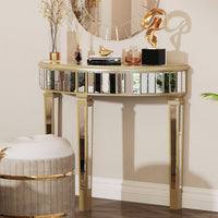 Heavy Duty Glossy Mirrored Makeup Vanity Table Semi-Circle Narrow Console Table