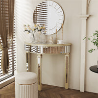 Heavy Duty Glossy Mirrored Makeup Vanity Table Semi-Circle Narrow Console Table