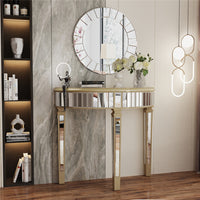 Heavy Duty Glossy Mirrored Makeup Vanity Table Semi-Circle Narrow Console Table