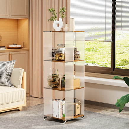 4-Tiered Floor Standing Storage Rack Acrylic Bookshelf with Crystal-like Casters