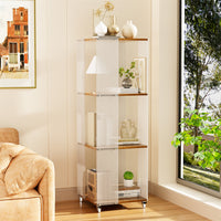 4-Tiered Floor Standing Storage Rack Acrylic Bookshelf with Crystal-like Casters