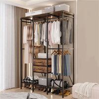 Freestanding Open Wardrobe with Clothes Rail and Curtains