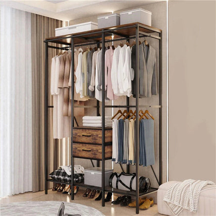 Freestanding Open Wardrobe with Clothes Rail and Curtains