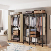 Freestanding Open Wardrobe with Clothes Rail and Curtains