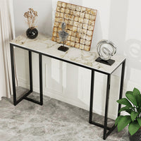 Exquisite Water Ripple Marble Console Table Bar Table w Thicken Stable Metal Leg
