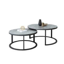 Set of 2 Grey Marble Round Nesting Tables