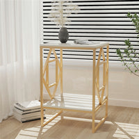White Marble Gold Side Table Living Room End Accent Table Nightstand with Shelf