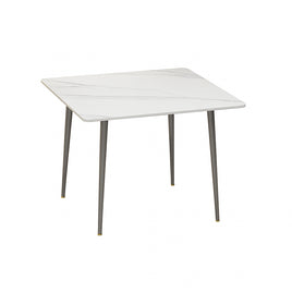 White Sintered Stone Dining Table With Black Legs For Modern Interiors