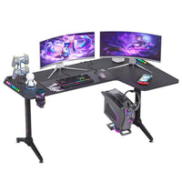 Multi-Style Pro Gaming Desk RGB LED L-Shaped PC Computer Studio Gamer Table Carbon Fibre