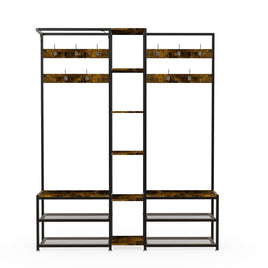 Xxl Corner Coat Stand Widen Depth Bench Shoe Rack Storage Shelves 10 Dual Hooks