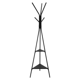 Coat Rack, Freestanding Coats Rack Stand with 2 Shelves & 6 Hooks, Free Standing Hall Coat Tree