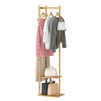 Bamboo Coat Stand Clothes Rack with Garment Shelf, Hanging Rail and Hooks