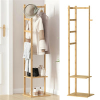 Bamboo Coat Stand Clothes Rack with Garment Shelf, Hanging Rail and Hooks
