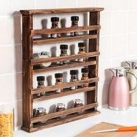 4 Tiers Rustic Wood Spice Rack Organizer Wall Mounted Kitchen Shelves Space Save