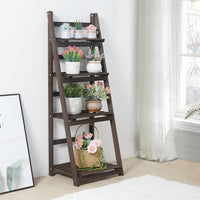 Retro 4 Tier Wooden Ladder Bookcase Folding Book Shelf Plant Stand Storage Rack