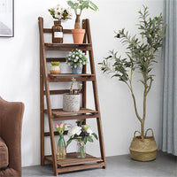 Retro 4 Tier Wooden Ladder Bookcase Folding Book Shelf Plant Stand Storage Rack