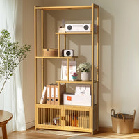 6 Tiers Freestanding Bamboo Storage Shelf High & Low Shelf Bookshelf Plant Stand