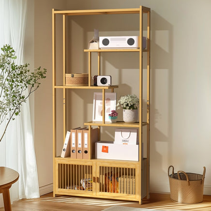 6 Tiers Freestanding Bamboo Storage Shelf High & Low Shelf Bookshelf Plant Stand