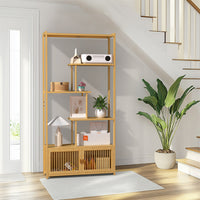 6 Tiers Freestanding Bamboo Storage Shelf High & Low Shelf Bookshelf Plant Stand