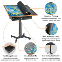 1500-Piece Jigsaw Puzzle Table with Storage Drawers, Adjustable Tilt and 360° Rotation