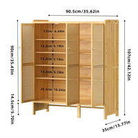 Modern Bamboo Shoe Rack Storage Cabinet with 3 Woven Rattan Doors, 5-Tier Shoe Organizer Shelf Cupboard for Entryway, Hallway, Bedroom - Natural Wood