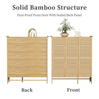Modern Bamboo Shoe Rack Storage Cabinet with 3 Woven Rattan Doors, 5-Tier Shoe Organizer Shelf Cupboard for Entryway, Hallway, Bedroom - Natural Wood