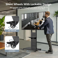 Heavy Duty Tv Floor Stand On Wheels 32''-65'' Rolling Tv Cart Height Adjustable