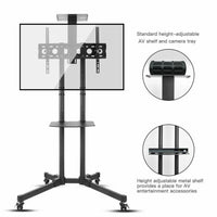32-70" Rolling Tv Stand Mount W Dvd Storage Top Shelf Tv Bracket Trolley Casters