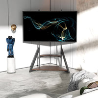 2 Tiers Rustic Wood Shelves Heavy Duty Universal Tv Floor Stand For 32-75 Inches