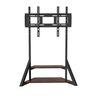 2 Tiers Rustic Wood Shelves Heavy Duty Universal Tv Floor Stand For 32-75 Inches