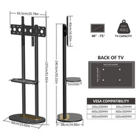Black Free Standing TV Mount with Shelf and Premium Stone Base for Flat Screens