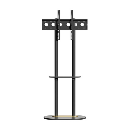 Black Free Standing TV Mount with Shelf and Premium Stone Base for Flat Screens