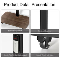 37-75 Inch Electric Height Adjustable Rolling TV Stand - Motorized Floor Mount with Remote Control, Shelf & Lockable Wheels