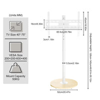 40-75 Inches Rolling TV Floor Stand Heavy Duty Steel TV Cart Mount with Hidden Wheels, Height Adjustable Free-Standing TV Bracket with Wooden Base for Flat Screen TVs