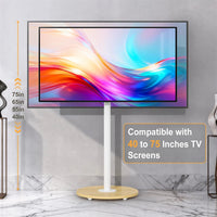 40-75 Inches Rolling TV Floor Stand Heavy Duty Steel TV Cart Mount with Hidden Wheels, Height Adjustable Free-Standing TV Bracket with Wooden Base for Flat Screen TVs