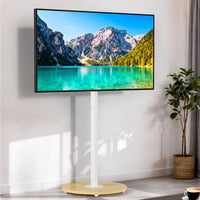 40-75 Inches Rolling TV Floor Stand Heavy Duty Steel TV Cart Mount with Hidden Wheels, Height Adjustable Free-Standing TV Bracket with Wooden Base for Flat Screen TVs