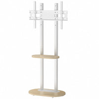 40-75 Inches Heavy Duty Mobile TV Floor Stand with Wooden Shelf, Height Adjustable Rolling TV Mount for Flat Screen, Free-Standing Steel TV Bracket with Wheels