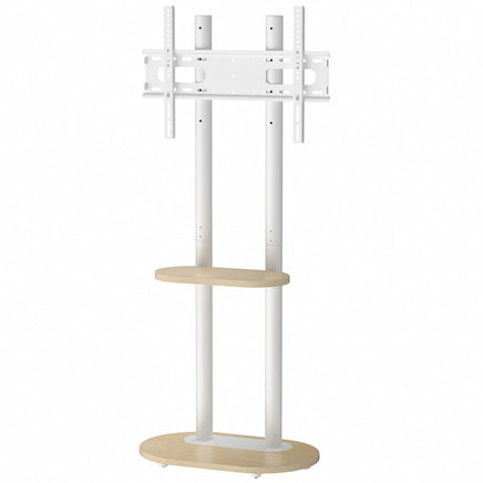 40-75 Inches Heavy Duty Mobile TV Floor Stand with Wooden Shelf, Height Adjustable Rolling TV Mount for Flat Screen, Free-Standing Steel TV Bracket with Wheels