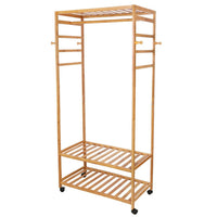 169cm Mildrew-proof Bamboo Clothes Shelves Stand On Wheels Coat Shoes Bags Rack