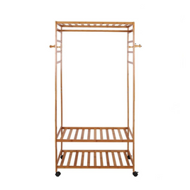 XXL Wooden Clothes Rail Coat Rack with Wheels – Open Wardrobe Organizer