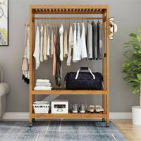 XXL Wooden Clothes Rail Coat Rack with Wheels – Open Wardrobe Organizer