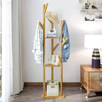 Wooden Coat and Hat Stand with 10 Hooks – Floor Standing Clothes and Umbrella Rack