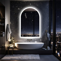 Arch Dimmable Led Bathroom Vanity Mirror w Antifog Temperature Date Time Display