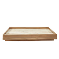 Walnut Oak Wood Floating Bed Base Queen