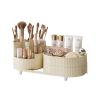 Rotating cosmetics storage box, two-layer cream white