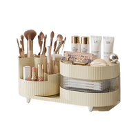 Rotating cosmetics storage box with three layers of cream white