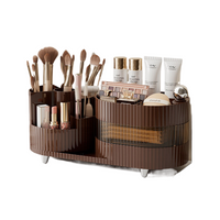 Rotating cosmetics storage box with three layers of milk tea brown