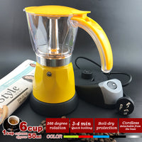 Yellow Electric Moka Coffee Maker Espresso Machine Italian Classic 6 Cups Auto Power