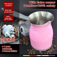 Pink Electric Turkish Greek Arabic Coffee Maker Pot Automatic Sensor Anti Overflow