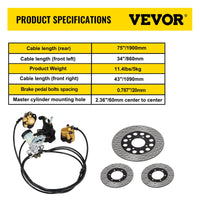 VEVOR Go Kart Brake Master Cylinder Kit Go Kart Hydraulic Brake Kit Universal Go Karts Brake Kit Complete Including Master Cylinder, Hose, Caliper, Pad for 150cc Automotive